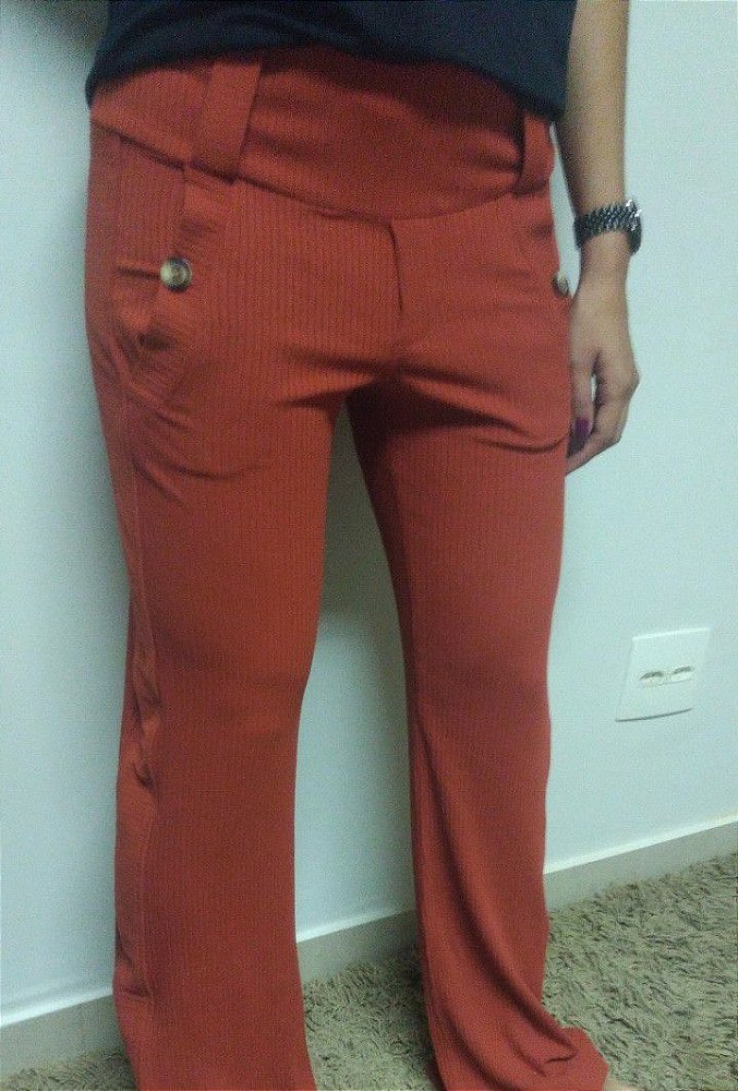 calça de malha canelada
