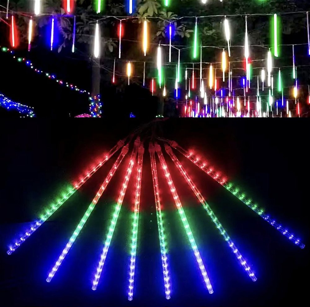 Tubo Chuva Meteoro LED Snowfall RGB Colorido 50cm Impermeável Bivolt - Planet Iluminação Tubo Chuva Meteoro LED Snowfall RGB Colorido 50cm Impermeável Bivolt - Planet Iluminação