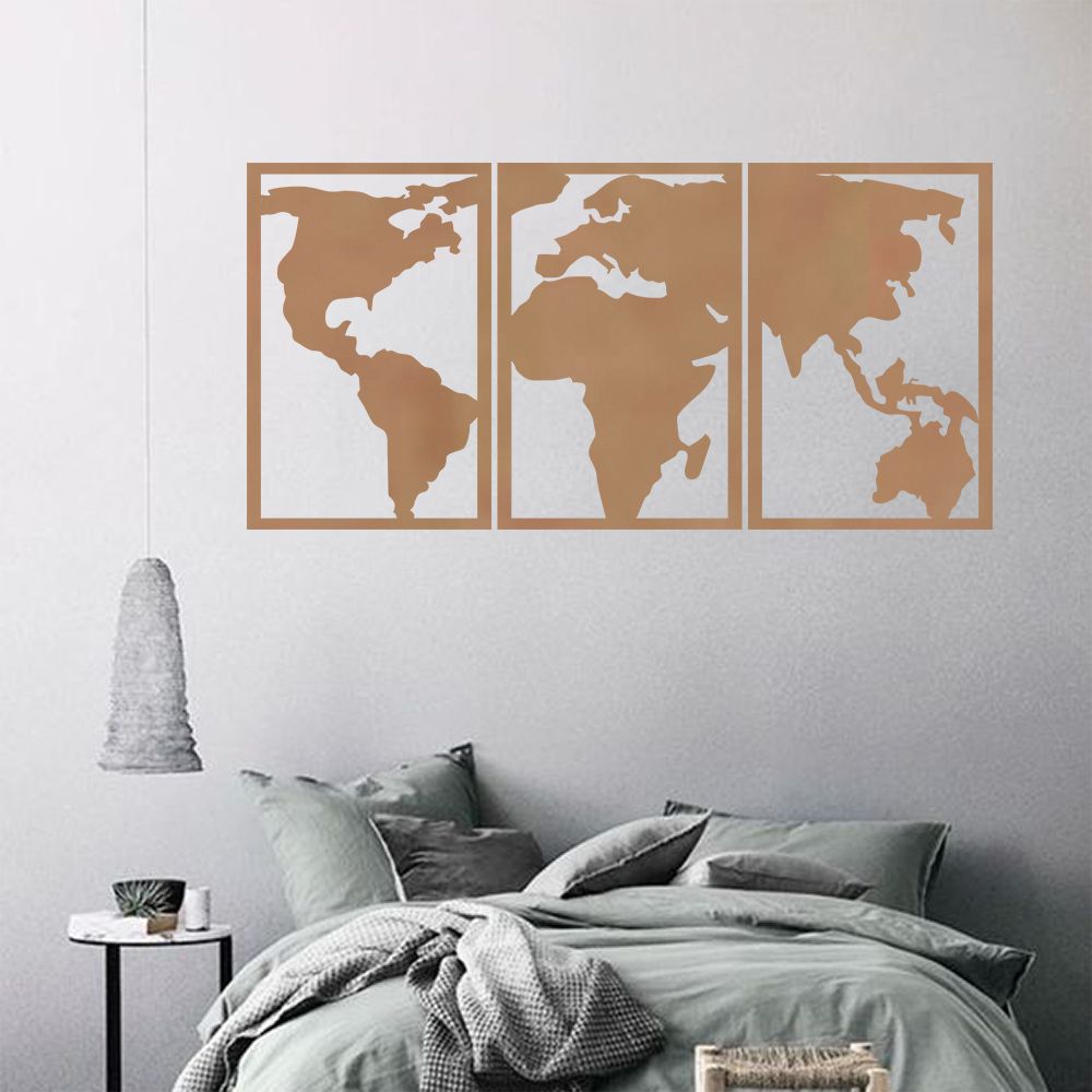 Quadro Decorativo Mapa Mundi Político com moldura MDF Vazado Loja Decoarts