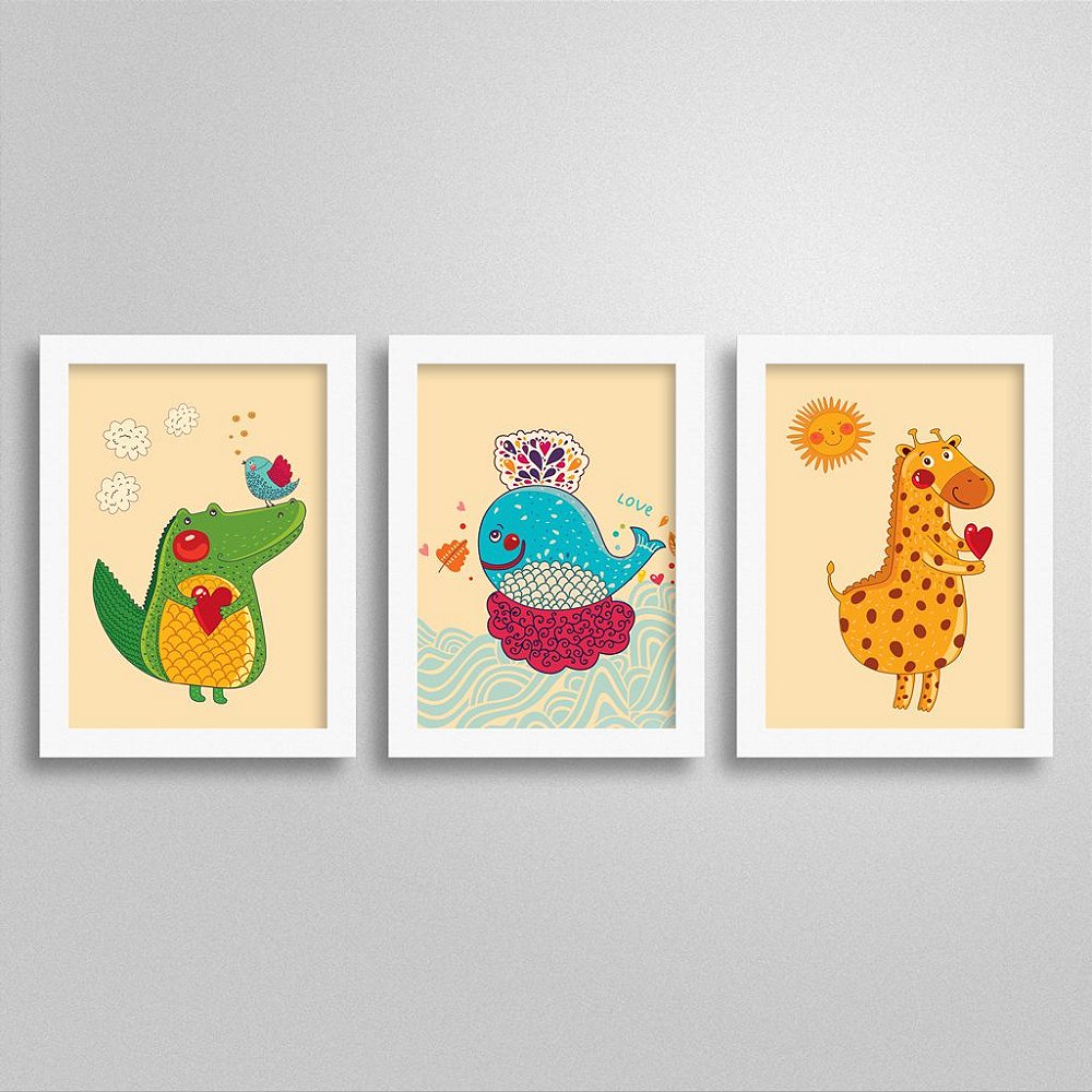 Quadros Love Animals para quarto infantil