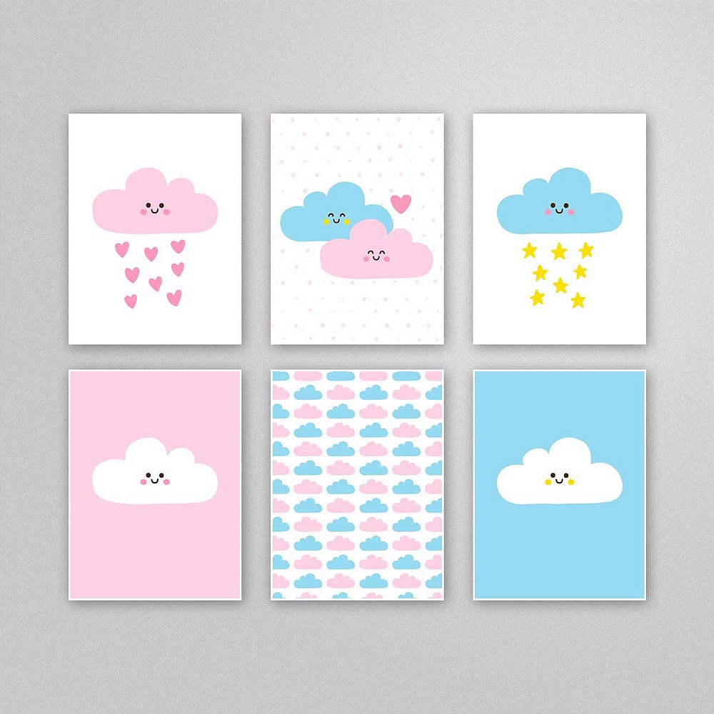 Ilustração para imprimir e emoldurar. Nuvens para quarto bebê - Decor  Quadros - Bebê e Infantil