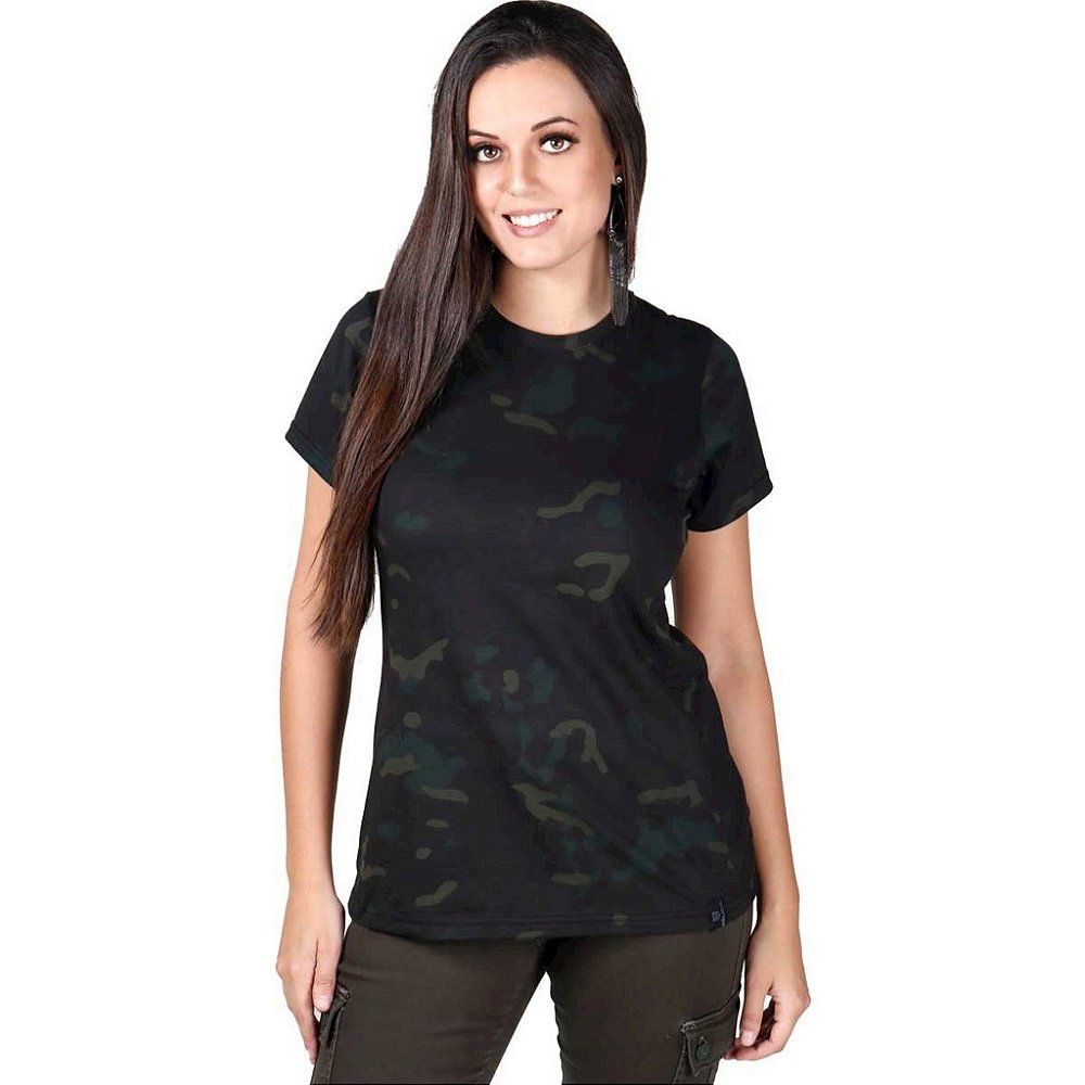 Camiseta Feminina Bélica Soldier Camuflada Multicam Black - Atacado Aventura