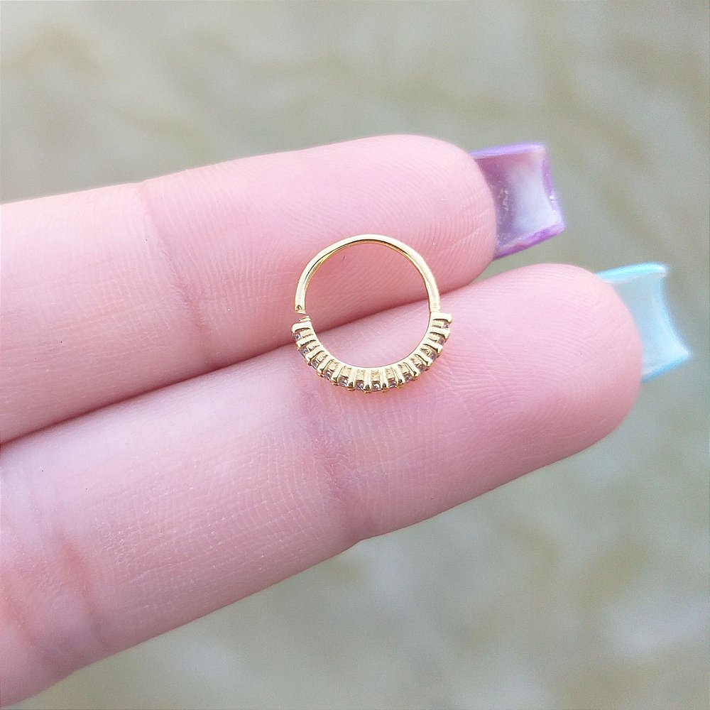 Piercing Argola Torção Cravejada Em Prata Com Banho De Ouro