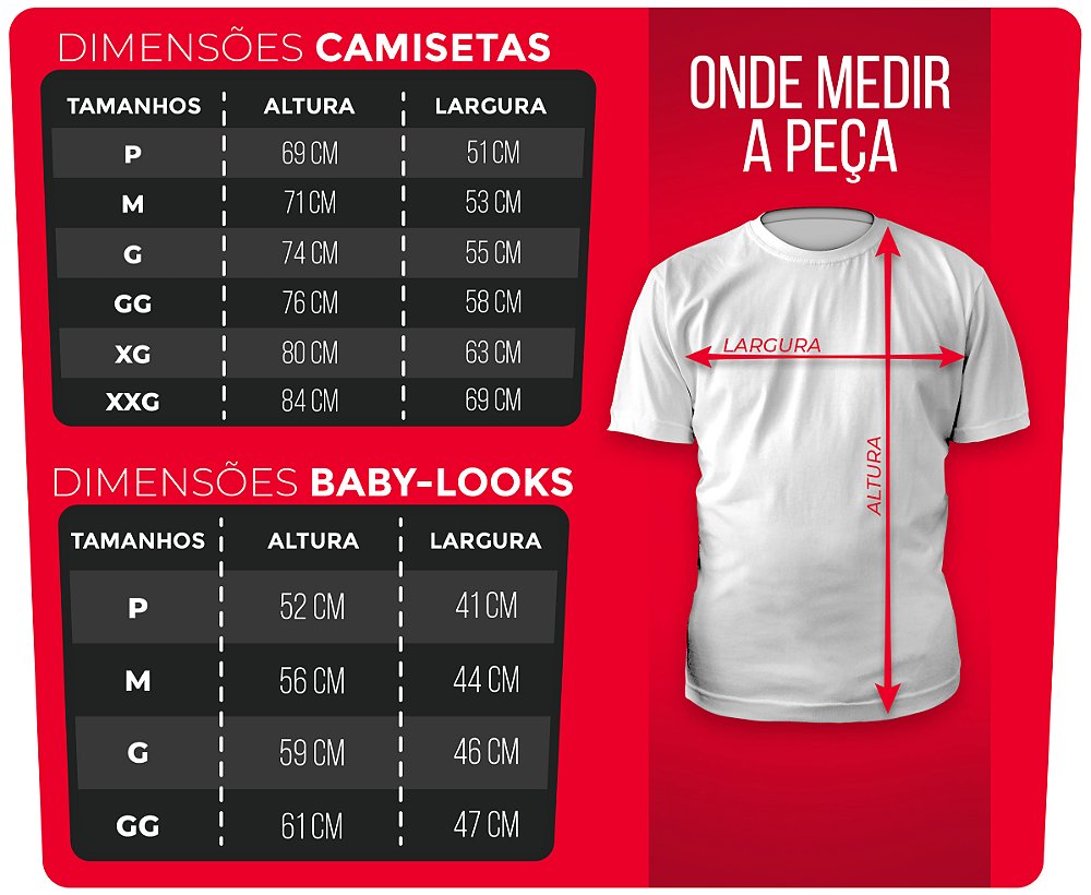 Tabela de Tamanhos - Fábrica de Camisetas Em Curitiba - (41) 3286-1158 -  Empório da Família