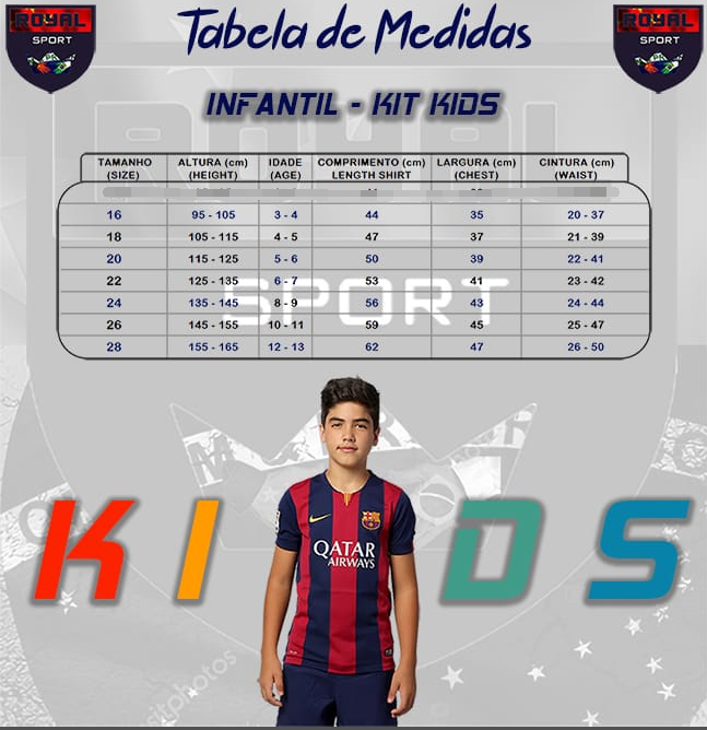 tamanho de camisa de time