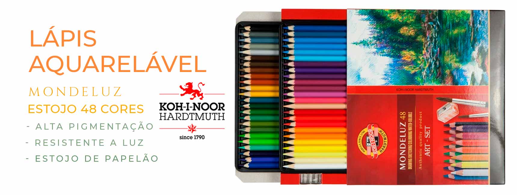 Estojo lápis de cor aquarelável 48 cores mondeluz koh-i-noor