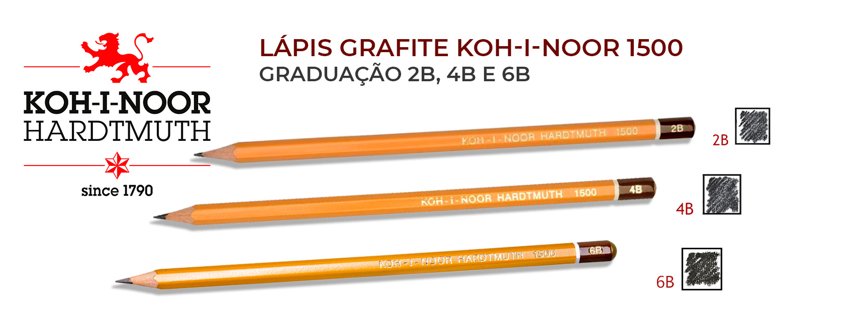 Lápis grafite graduado Koh-I-Noor 2b, 4b e 6b