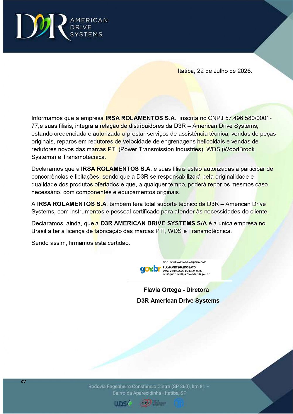 CERTIFICADO DE DISTRIBUIÇÃO D3R