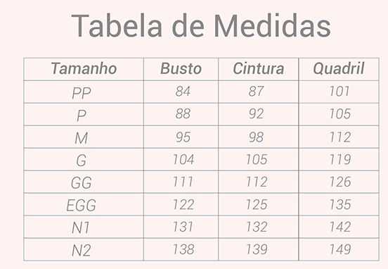 Tabela de Medidas Adulto Feminino 