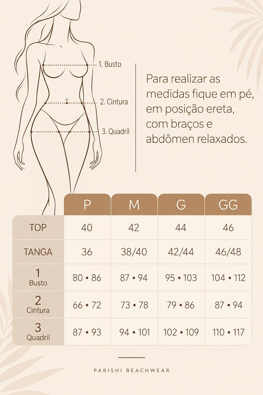 Tabela de Medidas Parishi Beachwear