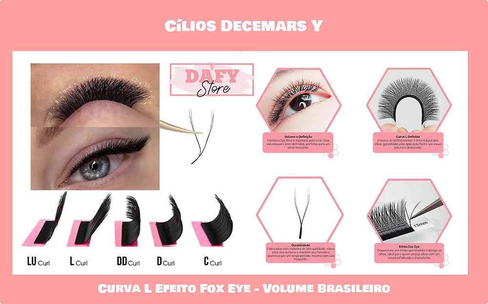 Cílios Decemars Y Curva L Volume Brasileiro e Fox Eyes