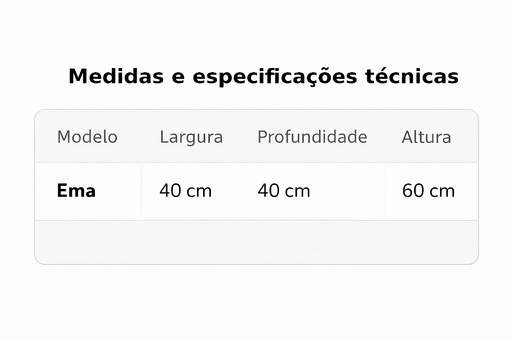 Tabela de medidas da Mesa Lateral EMA