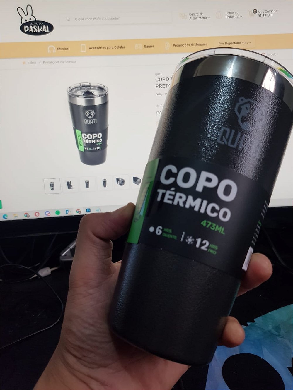 Copo Térmico com Tampa 473ml Preto