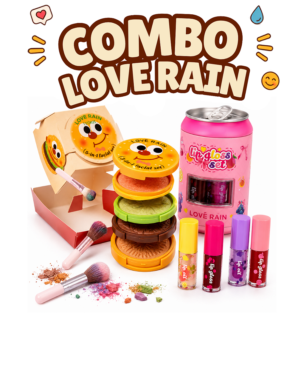 Combo iFood Make com Kit Gloss na Latinha e Kit Hambúrguer 5 em 1 Lové Rain