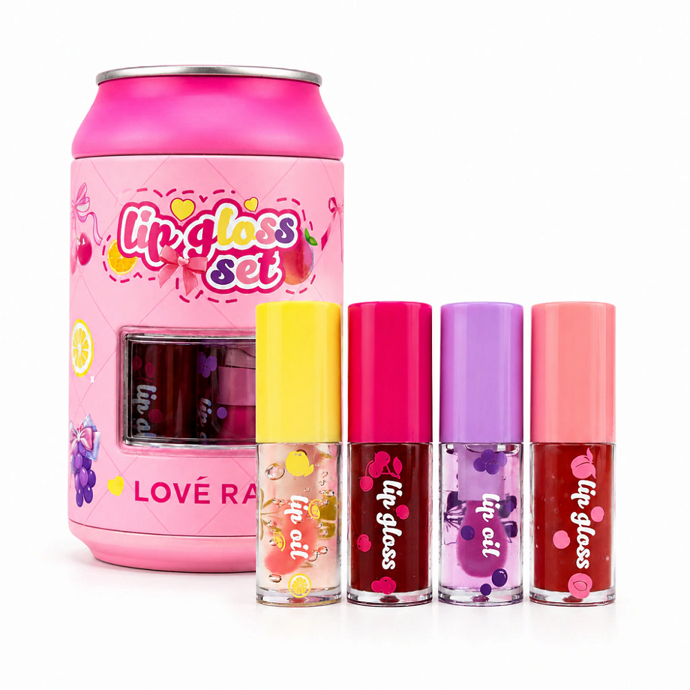 Kit Gloss na Latinha de Refri com 4 glosses Lové Rain