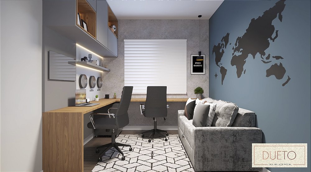 Decoração online - Escritório Home Office - cimento queimado