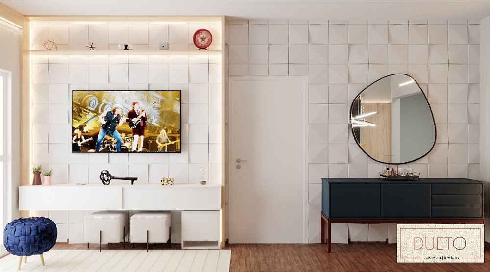 Decoração online - Sala com painel 3D