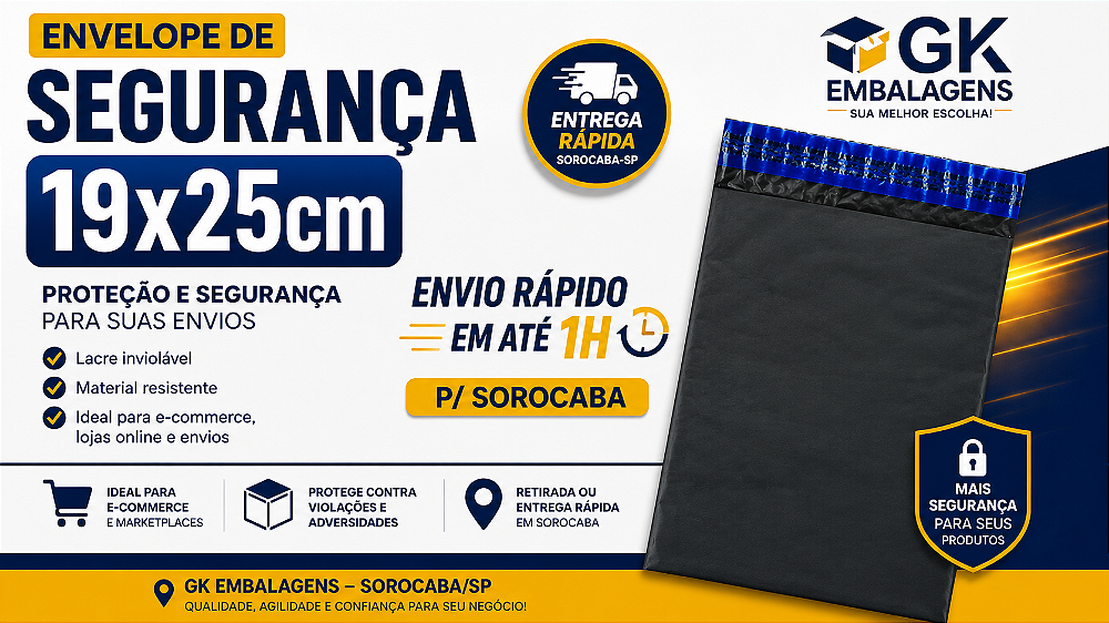 Envelope de Segurança 19x25 em Sorocaba - Entrega Rápida em até 1 Hora | GK Embalagens