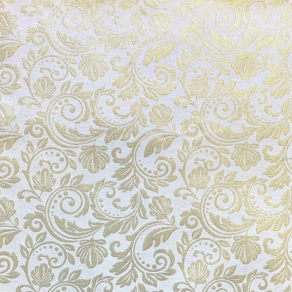 Estampa da Toalha de Mesa Branca com Arabescos Dourados Jacquard