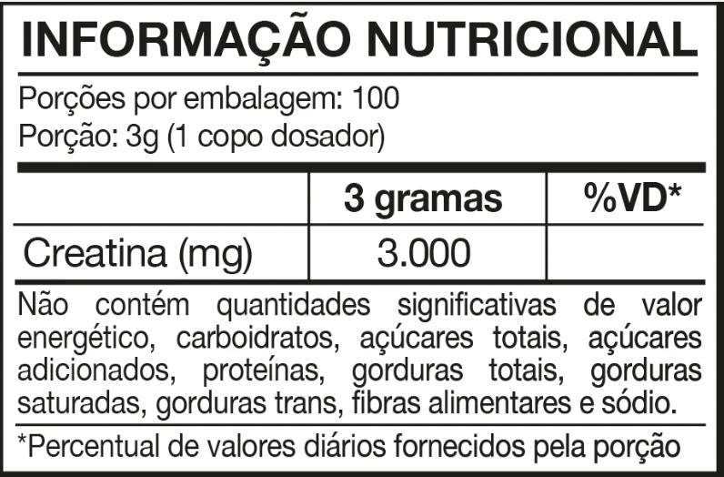 Informação nutricional Creatina Isolada Limão Siciliano