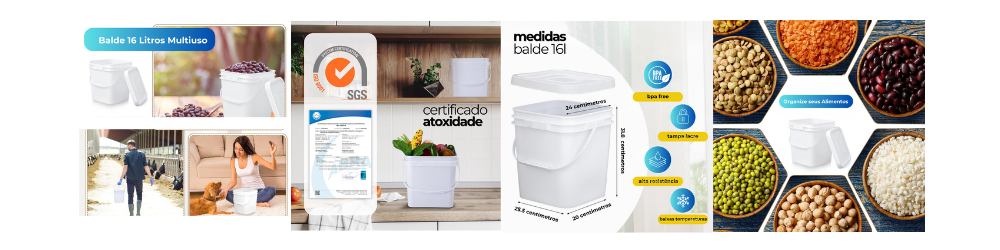 Balde para Alimento 16 Litros Retangular Nastripack