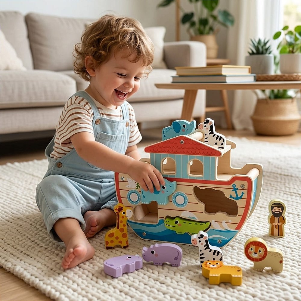 Criança brincando com a Arca de Noé
