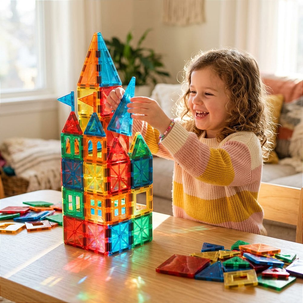 Criança brincando com o Conjunto de Construção Magnética