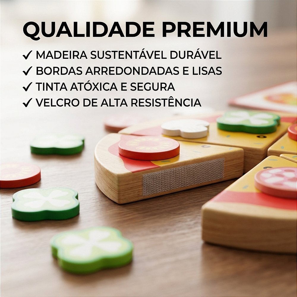 Acabamento e detalhes da madeira da Pizza Infantil