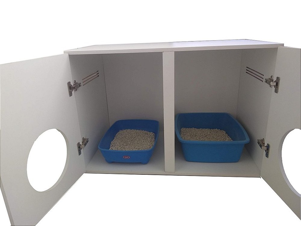 banheiro duplo para gatos premium em mdf branco, caixa madeira para areia de gato anti odor felino