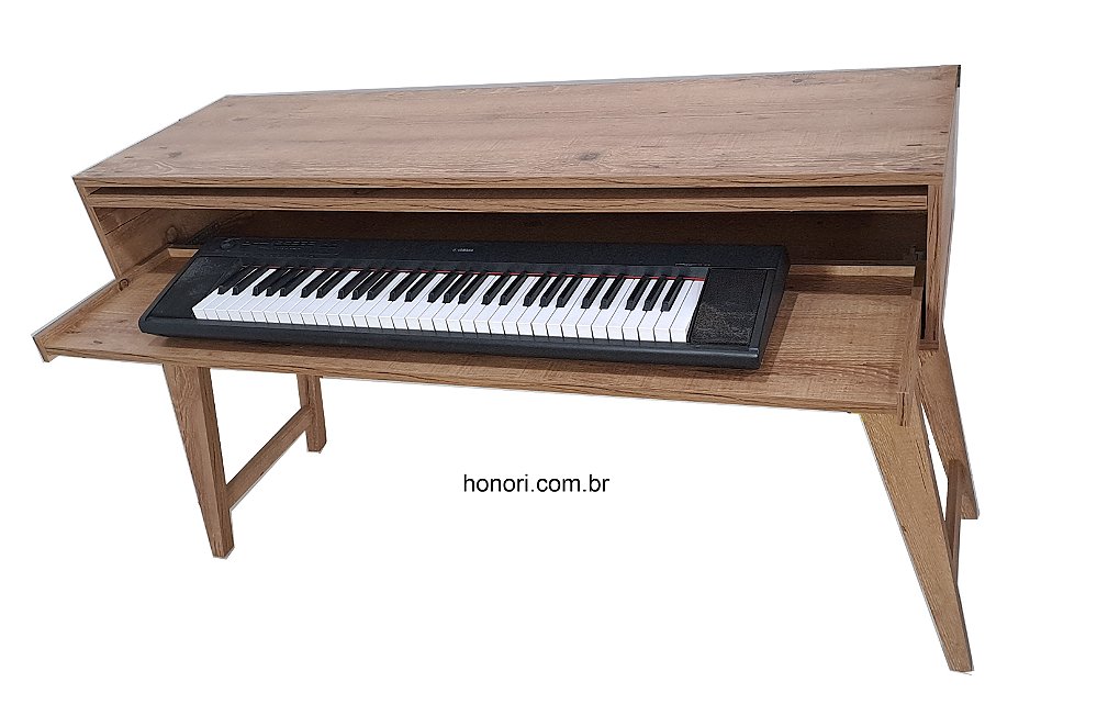 Móvel para piano digital acabamento Antiqua — integrado à decoração do ambiente