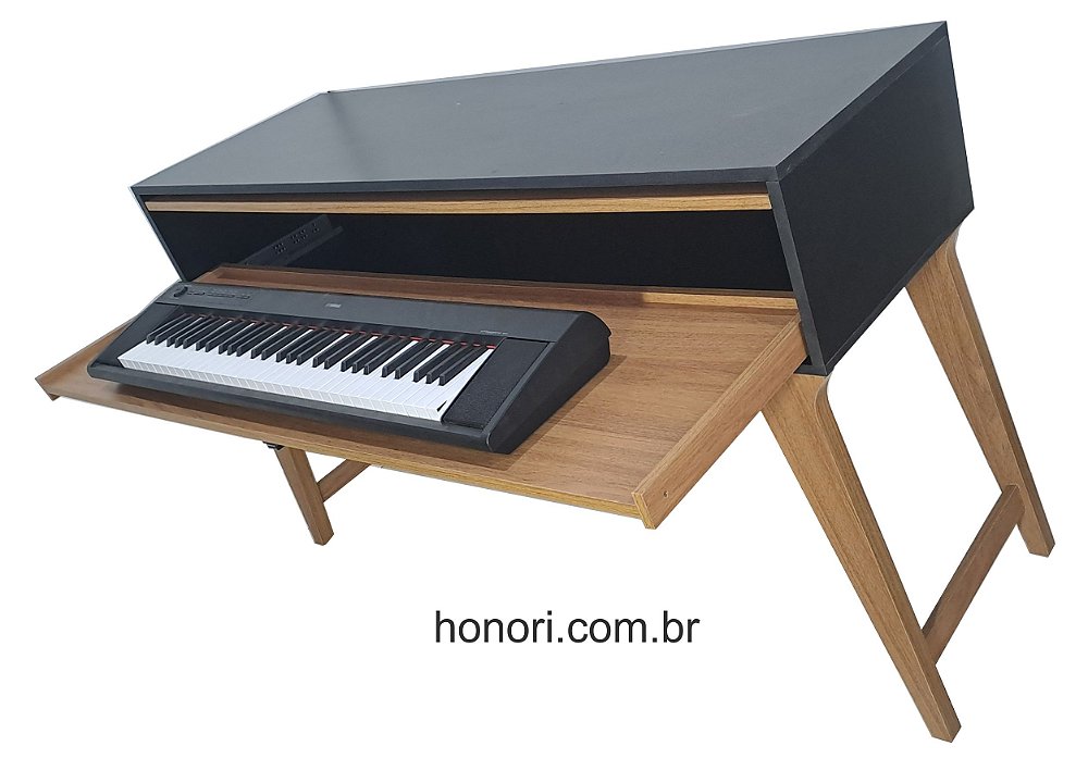 Suporte para piano digital preto com freijó — composição bicolor elegante