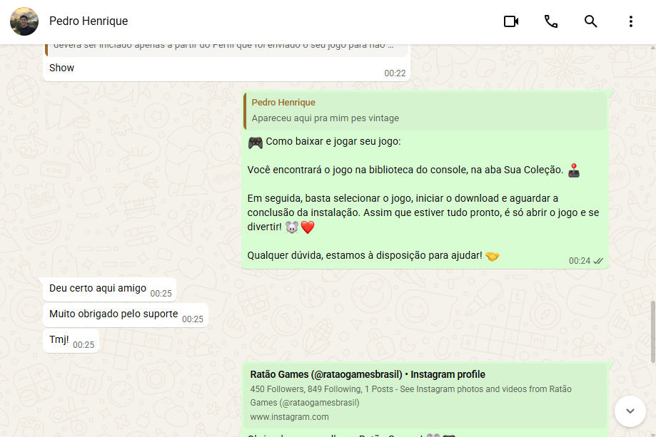 Feedback do cliente Pedro