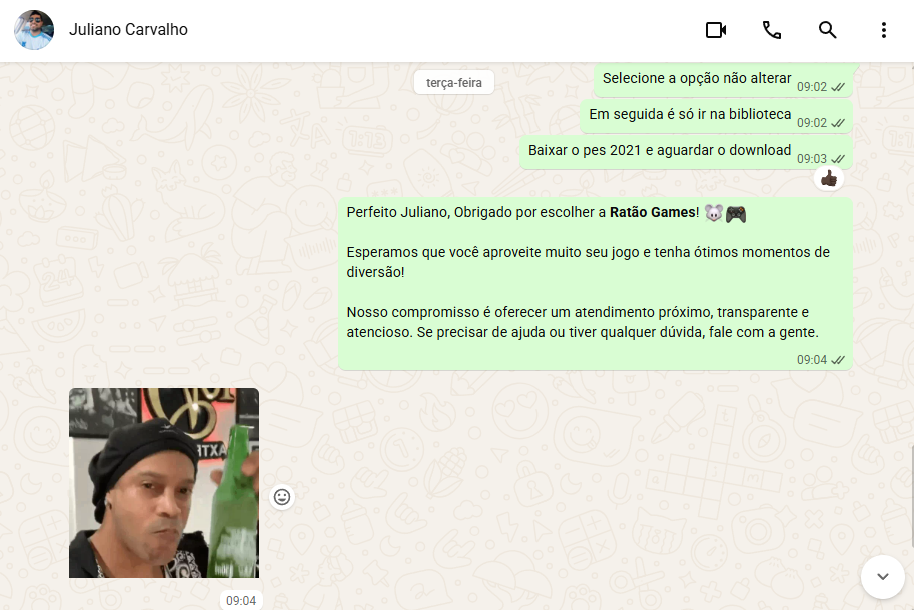 Feedback do cliente Juliano