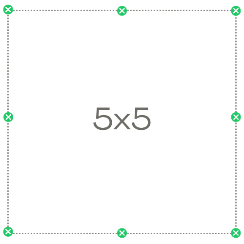 Esquema de fixação da tela quadrada 5x5m Sombralux