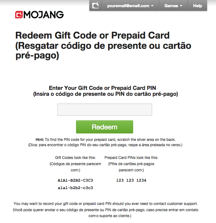 Cartão de Ativação Minecraft Jogo Completo Mojang - Cartão de Ativação -  Card Store - Cartão Presente, Voucher, Vale Presente, Gift Card PSN, Xbox,  Netflix, Google, Uber, iFood, Steam e muito mais!