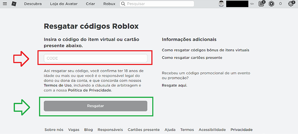 Código robux Resgate Personagens ROBLOX Robux Grátis RESGATAR