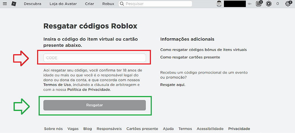 Como Eu Resgato um Código Promocional? – Suporte Roblox