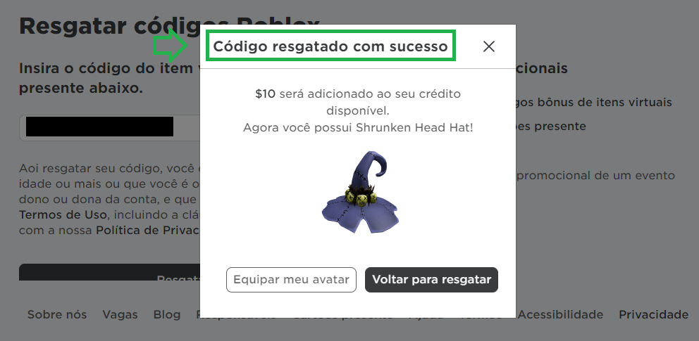 Como resgatar um código da moeda Robox do game Roblox - Card Store