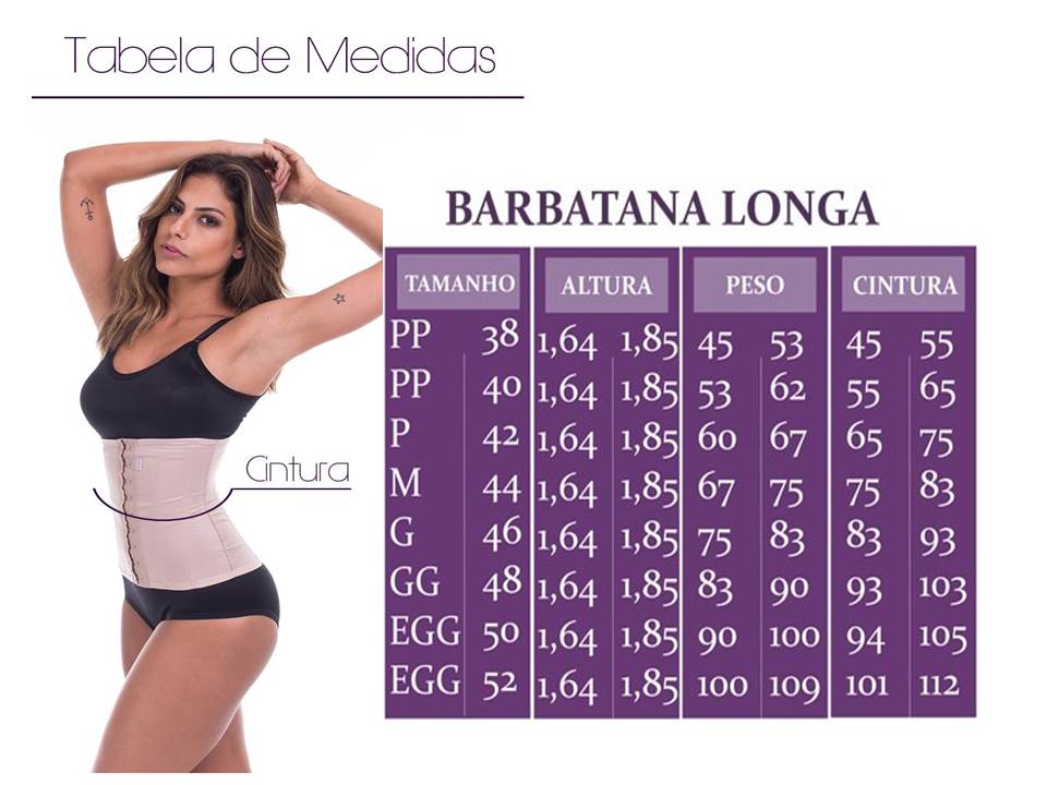 Tabela de medidas - Corselet Modelador Nude Alta Compressão 8 Barbatanas Biobela 1646
