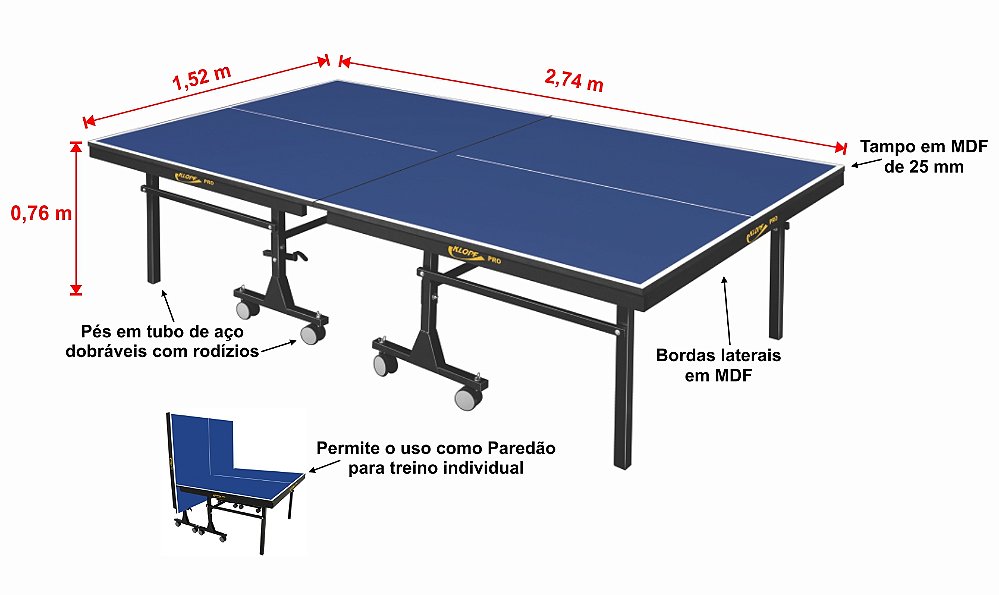 Mesa de Tênis De Mesa Ping Pong Klopf 1008 MDF 25mm Paredão - Estilo  Esportivo