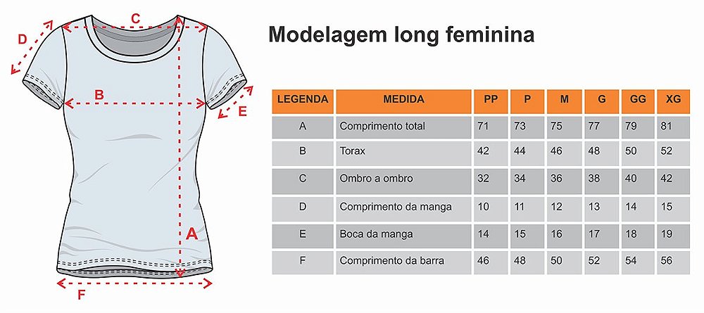 Medidas camiseta fem Oficina g3