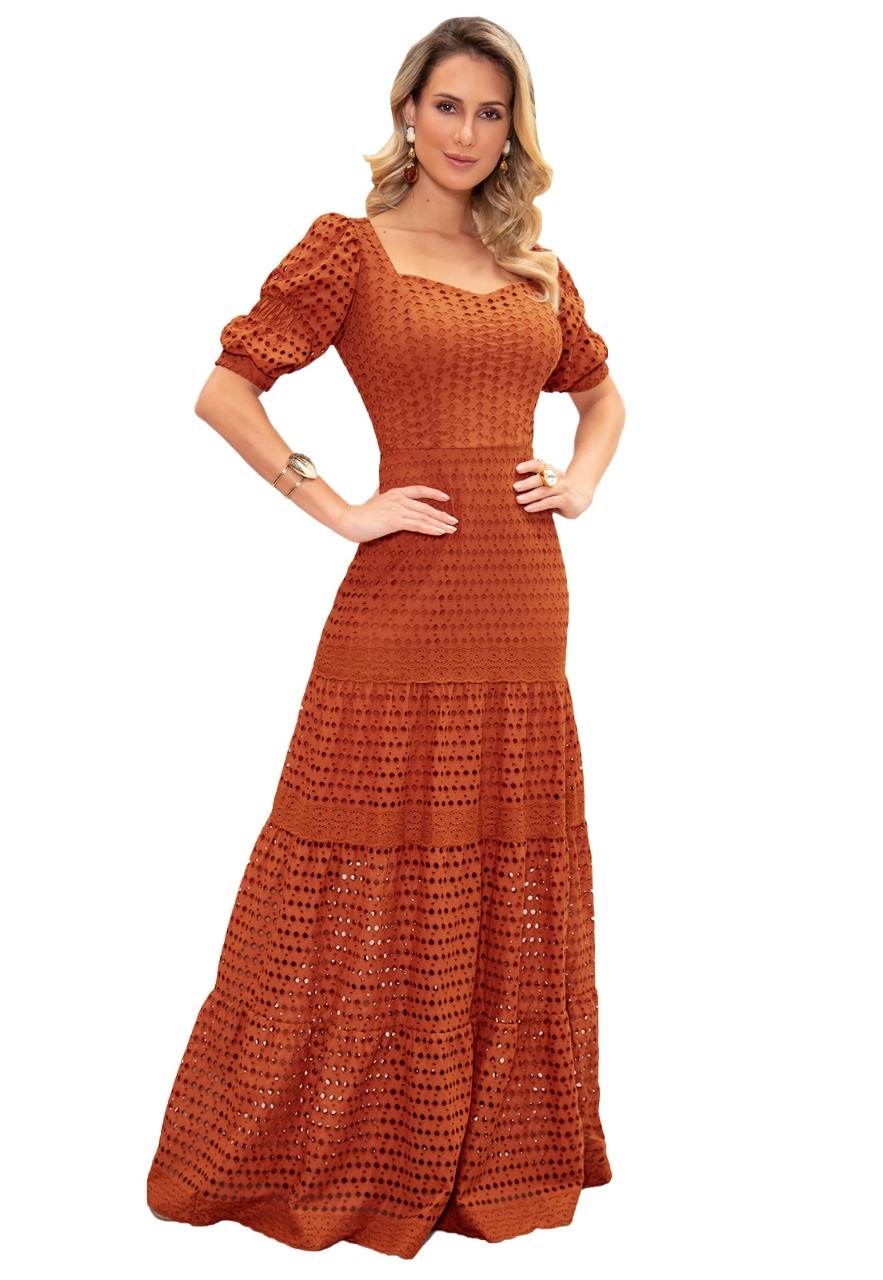 Vestido Longo Lese Bordado Moda Evangelica Roupas Evangelicas