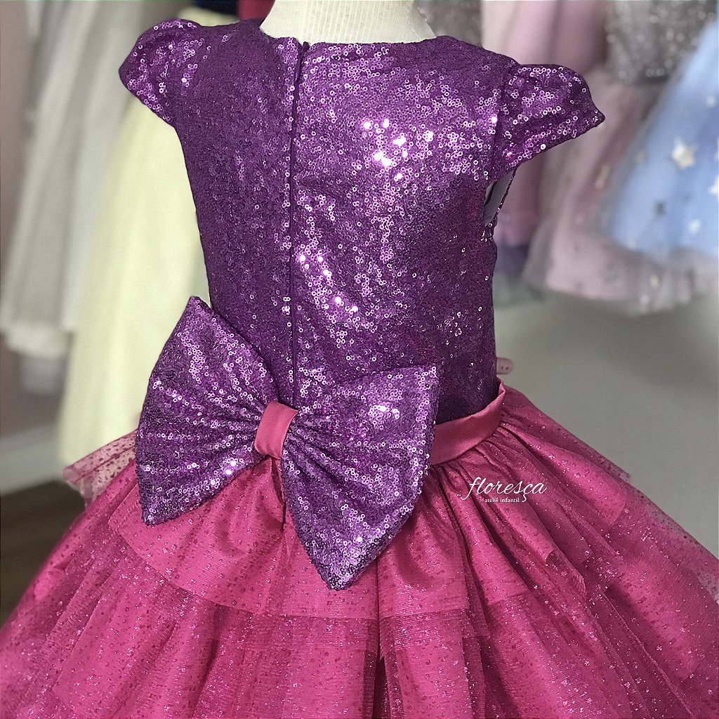 Vestido Infantil Barbie Rosa e Roxo  Floresça Ateliê - Floresça Ateliê  Infantil