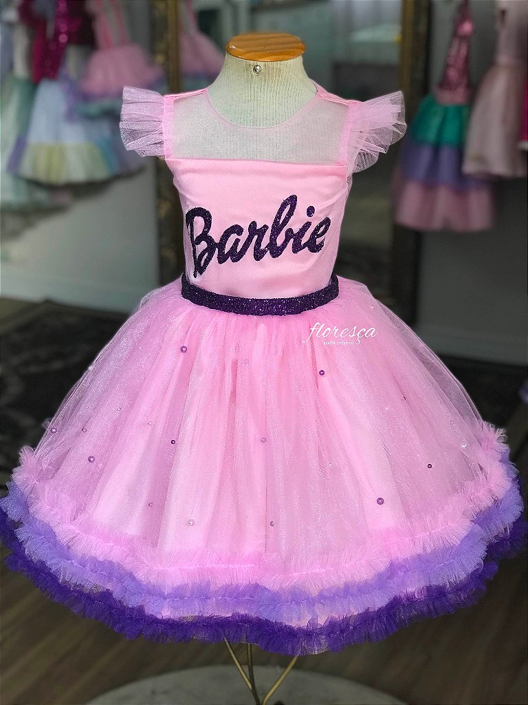 Vestido Infantil Barbie - Vichy Rosa - Little Closet