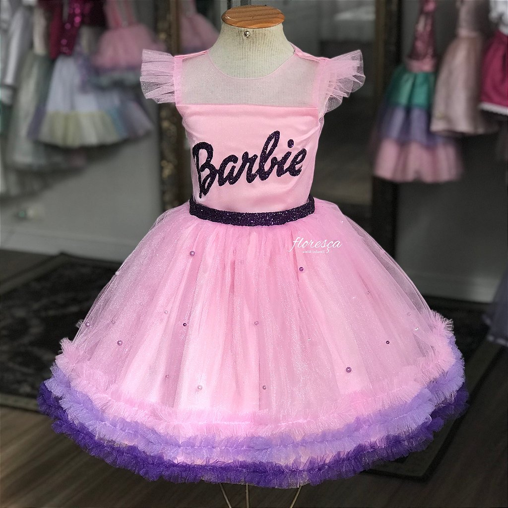 Vestido infantil da Barbie princesa na cor rosa