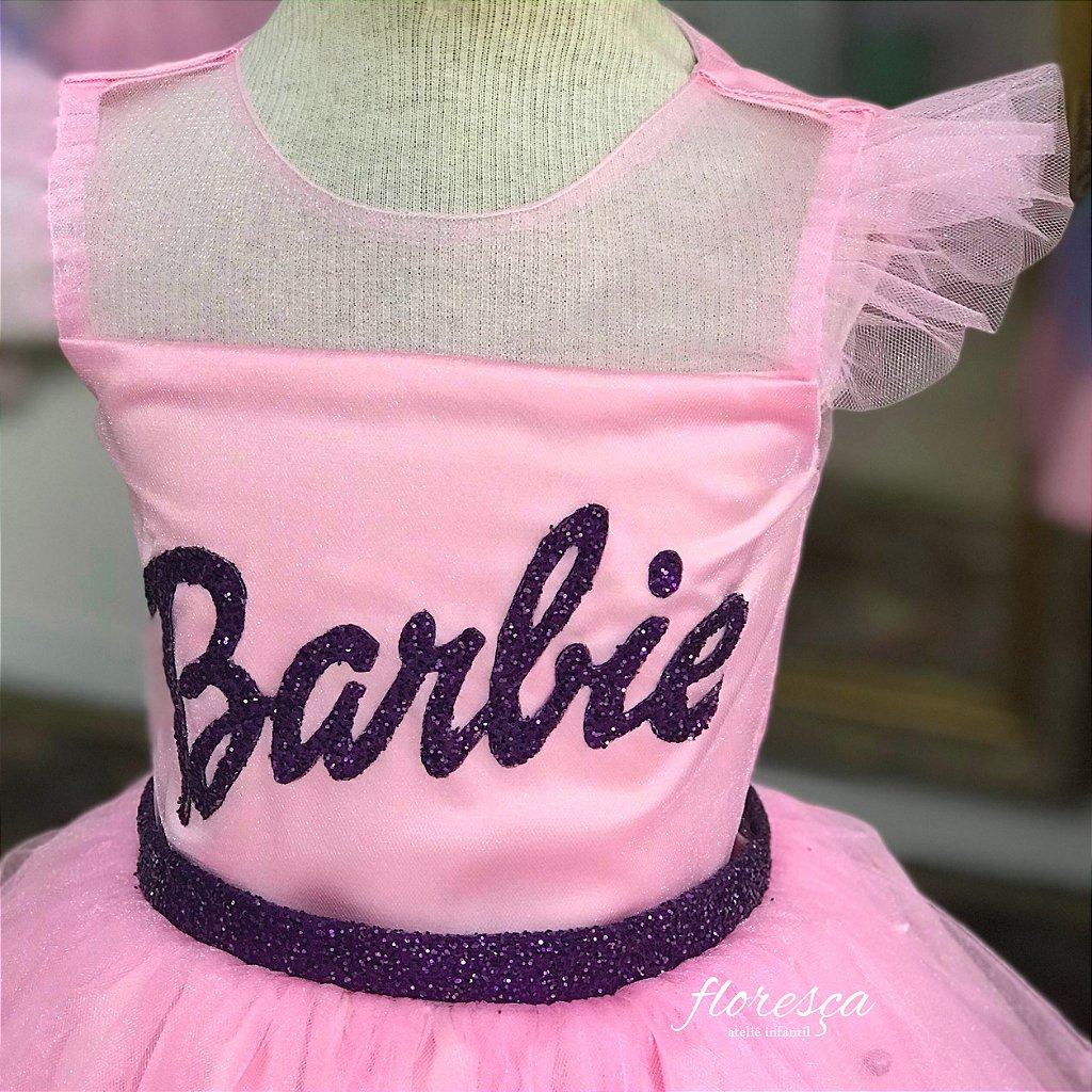 Vestido Infantil Barbie Rosa e Roxo  Floresça Ateliê - Floresça Ateliê  Infantil