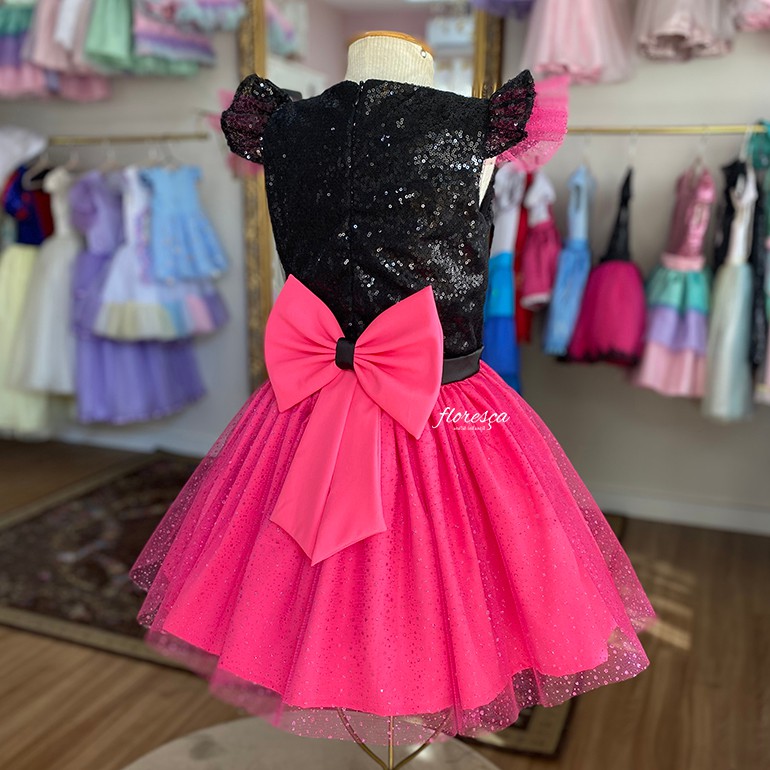 Vestido Infantil Barbie Rosa Pink Brilho Aniversário Temático