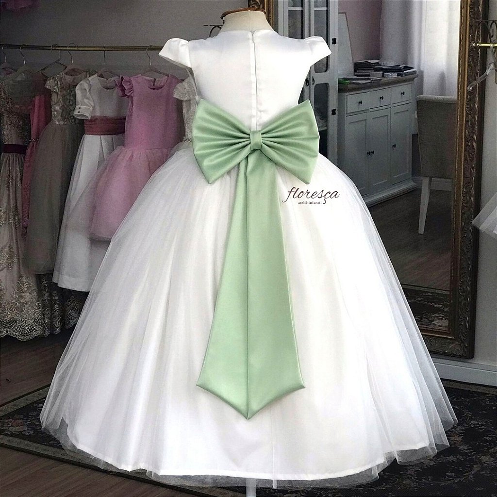 Vestido Infantil Daminha Liz Branco e Verde