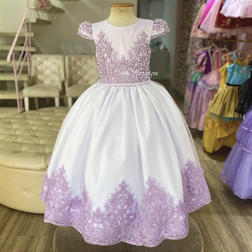 Vestido Infantil Dama Roseane Lilás e Branco | Floresça Ateliê - Floresça  Ateliê Infantil