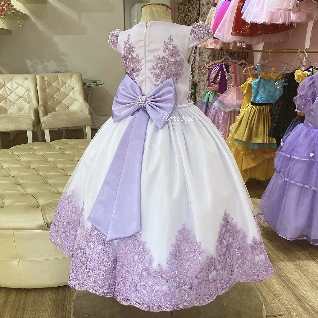 Vestido Infantil Festa Lilás Princesa Sofia Daminha Florista